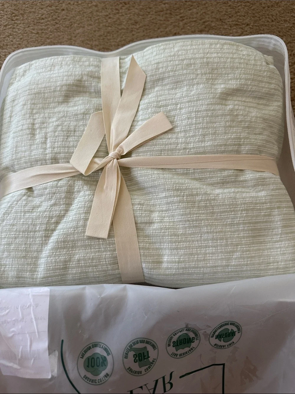 Vintage light Green Cotton duvet cover Set